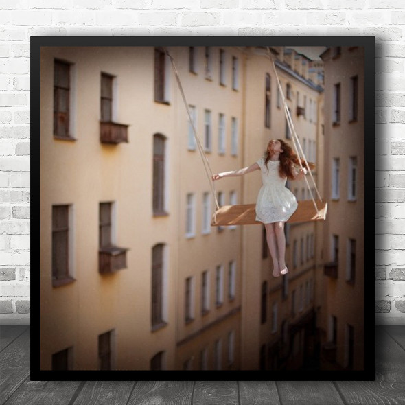 Swing Play Playing Fun Freedom Free In Buildings Square Wall Art Print