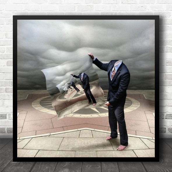 Headless Man In Suit Holding Imagine Of Himself Square Wall Art Print