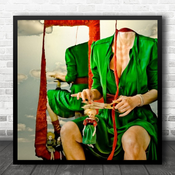 Green Clothed Headless Woman Scissors Doll Square Wall Art Print