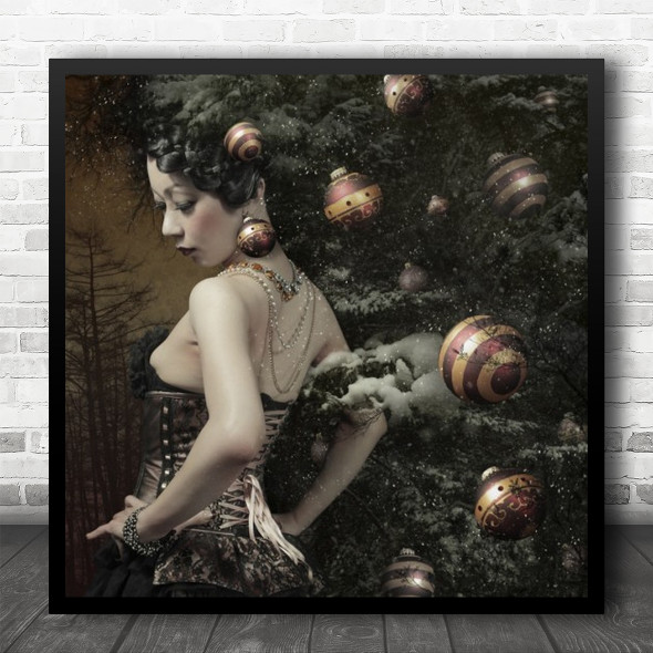 Dress Necklace Snow Forest Tree Corset Woman Girl Christmas Ball Square Wall Art Print