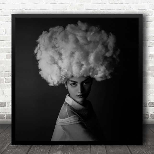 Hair Portrait Woman Female Dark Low-Key Eyes Gaze Intense Cloud Square Wall Art Print