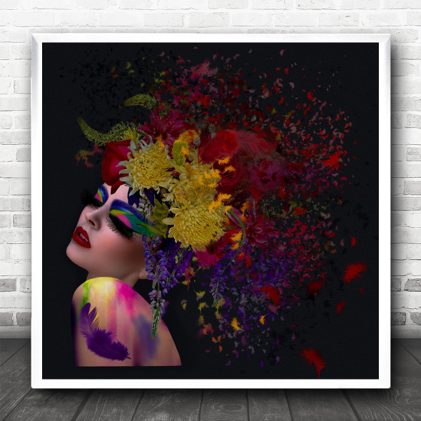 Feather Feathers Hat Flower Flowers Mood Emotion Feeing Paint Square Wall Art Print