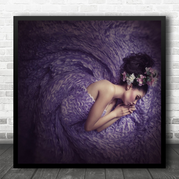 Conceptual Woman Purple Flower Dress Skin Dream Dreaming Mood Square Wall Art Print