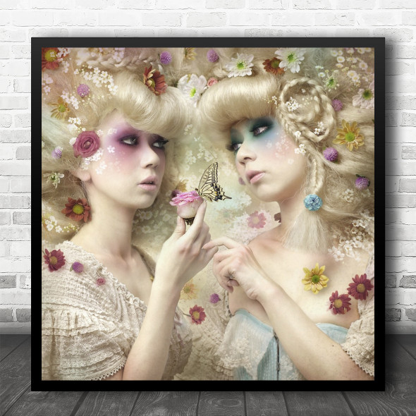 Rose Blond Butterfly Spring Flower Woman Girl Roses Flowers Square Wall Art Print