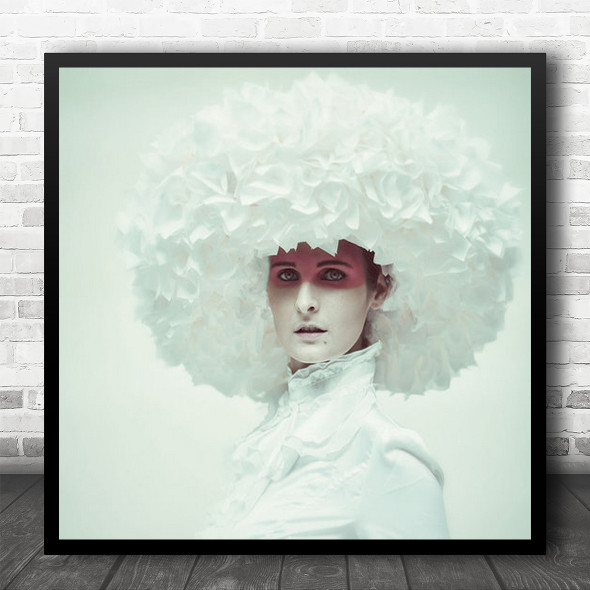 Hat Face Portrait High-Key White Flower Flowers Ice Queen Square Wall Art Print
