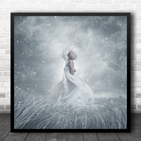 Snow White Woman Dress Icy Field Square Wall Art Print