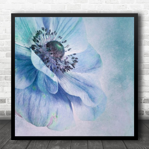 Flower Soft Gentle Turquoise Petal Square Delicate Texture Flora Square Wall Art Print