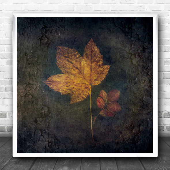 Leaves Leaf Dark Painterly Fall Autumn Graphic Still Life Season Square Wall Art Print