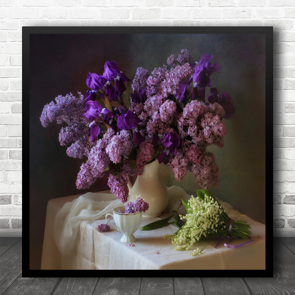 Purple Still Life Flower Flowers Lily Of The Valley Vase Bloom Square Wall Art Print