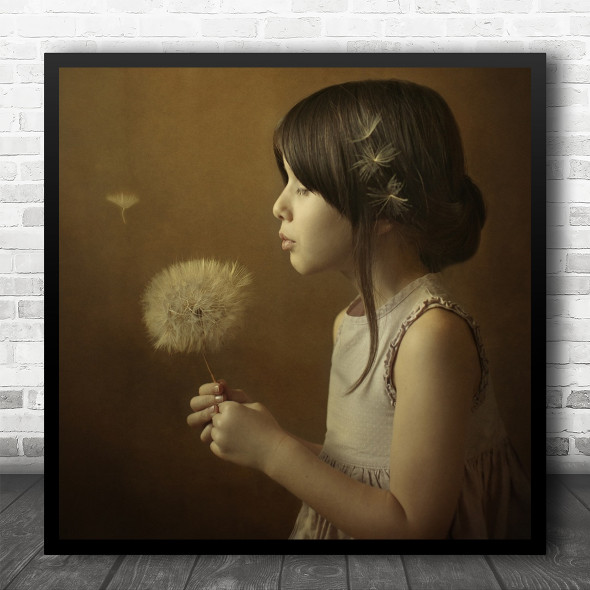 Portrait Girl Magic Conceptual Dandelion Flower Sofia Bulgaria Square Wall Art Print