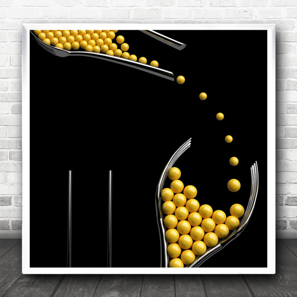 Low-Key Still Life Ball Balls Marble Marbles Fork Forks Cutlery Square Wall Art Print