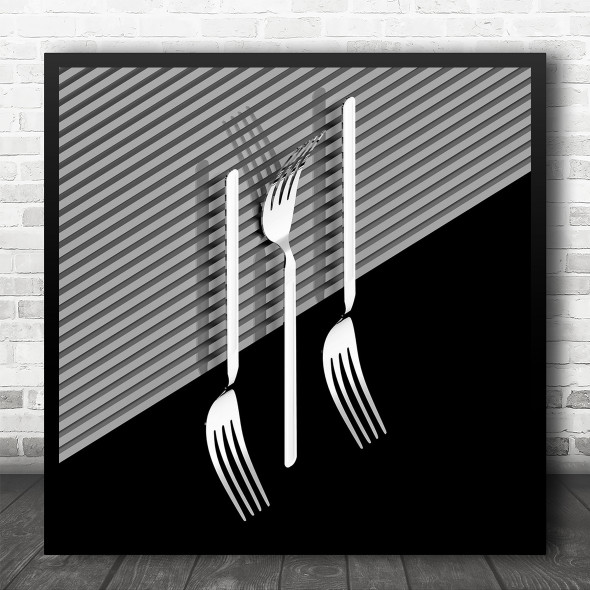 Graphic Contrast Fork Forks Cutlery Lines Still Life Abstract Square Wall Art Print