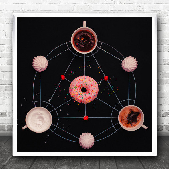 Magic Mug Cup Kitchen Alchemy Geometry Biscuit Drink Donut Square Wall Art Print