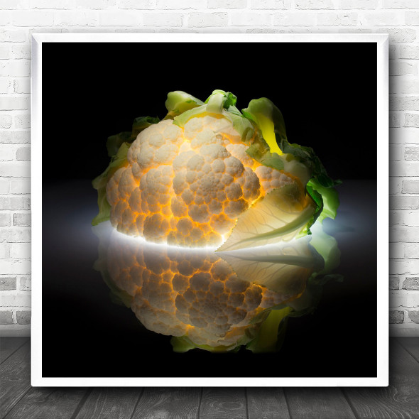 Cauliflower Vegetable Green Food Kitchen Backlighting Glow Square Wall Art Print
