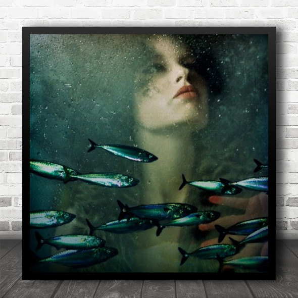 Fish Portrait Surreal Face Female Woman Venus In Furs Square Wall Art Print