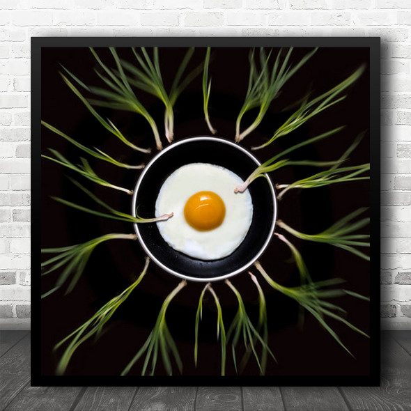 Fried Egg Pan Spring Onions Circle Square Wall Art Print