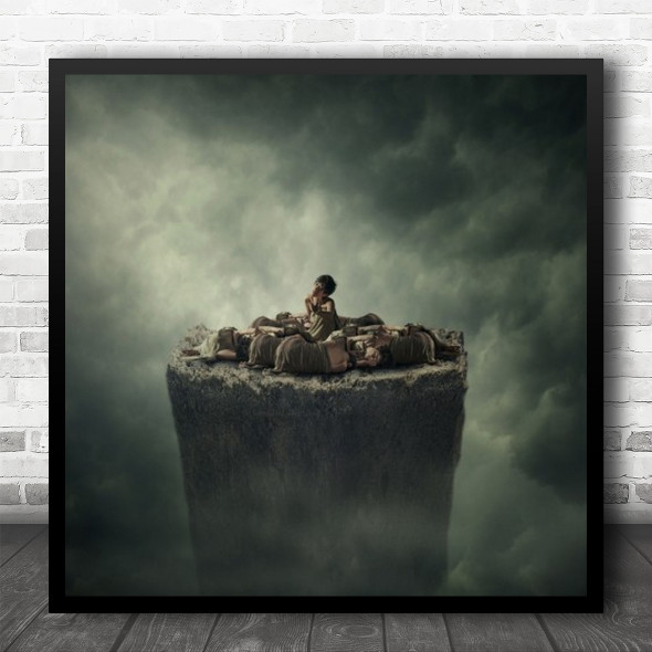 In Sky Misty Fantasy Sky Boy Hope Mood People Bodies Hopeless Square Wall Art Print