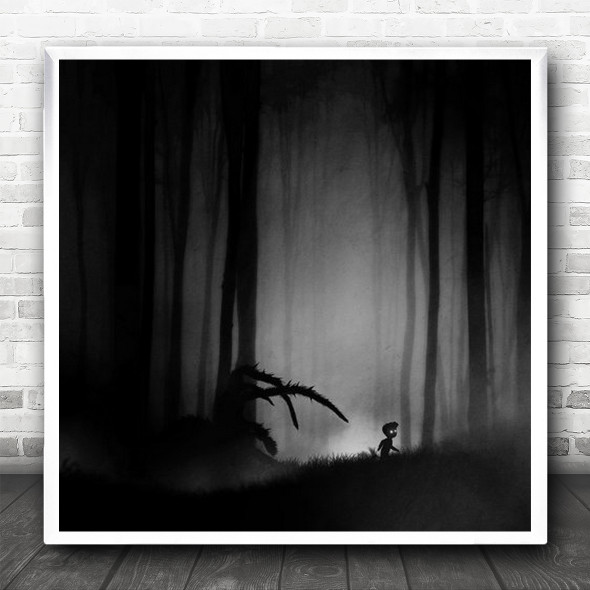 Forest Filter Texture Illustration Dark Spider Alone Boy Square Wall Art Print