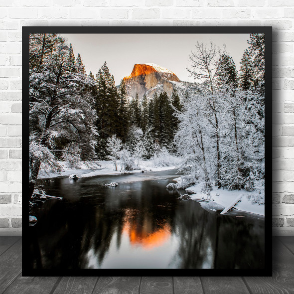 Landscape Winter Cold Snow Frost Frozen Trees Forest Creek River Square Wall Art Print