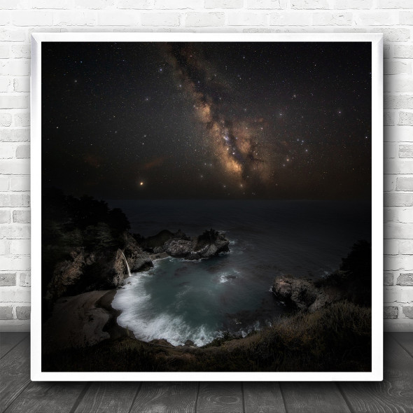 Space Milky Way Galaxy Universe Night Landscape Seascape Horizon Square Wall Art Print