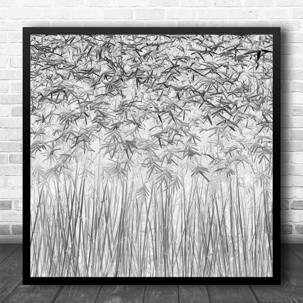 Abstract Pattern Bamboo Leaf Leaves Straw Stick Graphic High-Key Square Wall Art Print