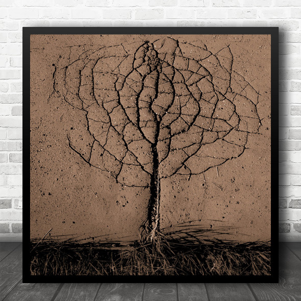 Tree Asphalt Sidewalk Cracks Abstract Crack Broken Pattern Shape Square Wall Art Print