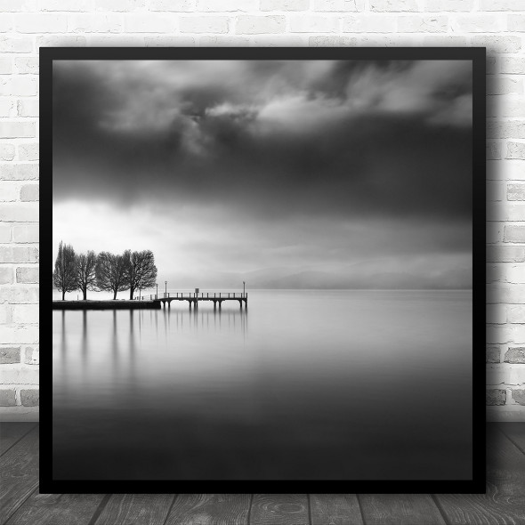 Landscape Lake Water Pier Jetty Bridge Smooth Milky Silky Trees Square Wall Art Print