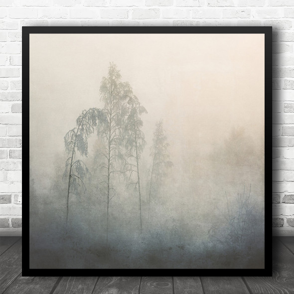 Winter Frost Trees Huddle Mist Fog Atmosphere Cold Snow Texture Square Wall Art Print