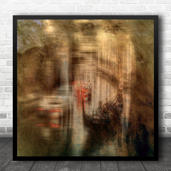 Sepia Blurry Texture Boat Gondola Venice Italy Canal Water Ride Square Wall Art Print