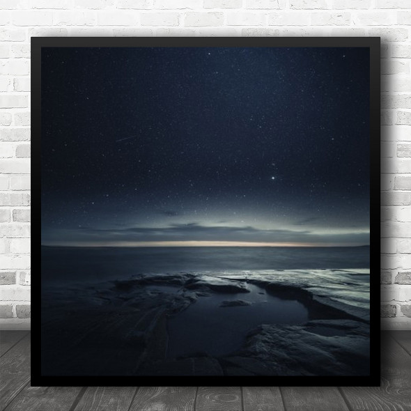 Landscape Night Stars Starfall Sky Astronomy Space Astronomical Square Wall Art Print