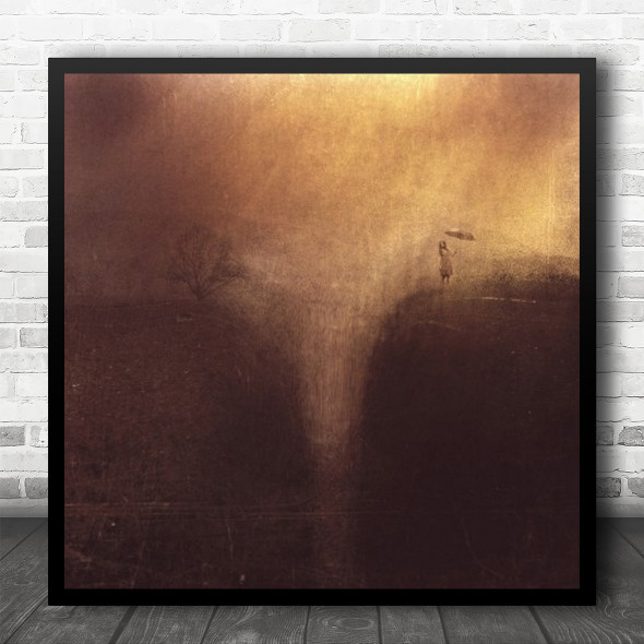Filter Painterly Texture Umbrella Lonely Tree Light Girl Sepia Square Wall Art Print