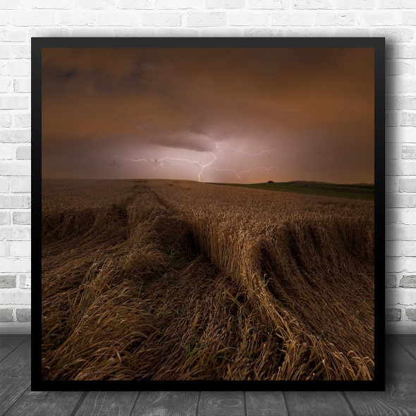 Strohgaeu Field Lightning Storm Landscape Thunderstorm Thunder Square Wall Art Print