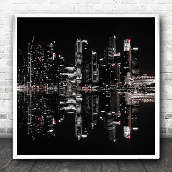 Night Architecture Singapore Skyline Cityscape City Skyscraper Square Wall Art Print