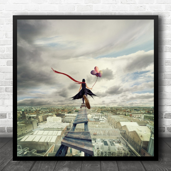 Fly City Girl Dublin Bridge Above Run Running Balloon Balloons Square Wall Art Print