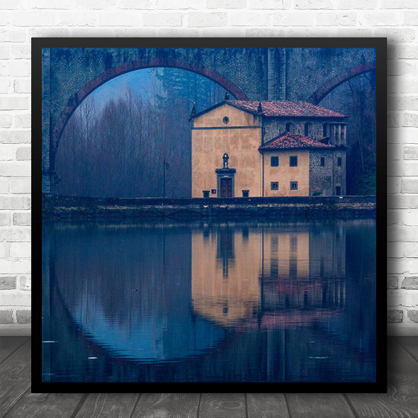Toscana Landscape Water Tree Trees House Yellow Italy Autumns Square Wall Art Print