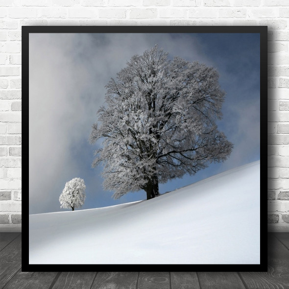 Winter Tree Landscape Snow Forest Germany Duo Pair Snowy Cold Square Wall Art Print
