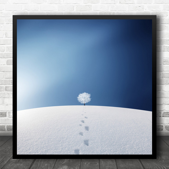 Landscape Mountain Cold Tree Shadow Snow Track Tracks Freeze Square Wall Art Print