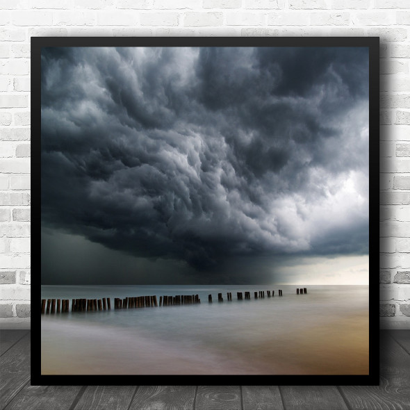 Lithuania Storm Clouds Baltic Sea Water Long Exposure Cloud Square Wall Art Print