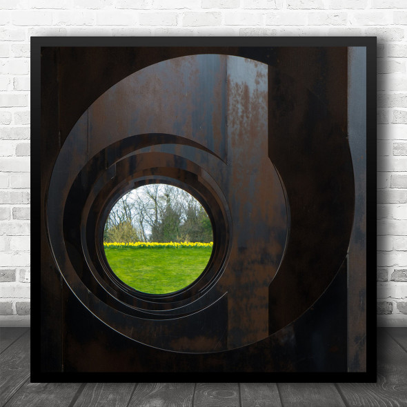 Abstract Rusty Rust Green View Hole Geometry Looking Glass Square Wall Art Print