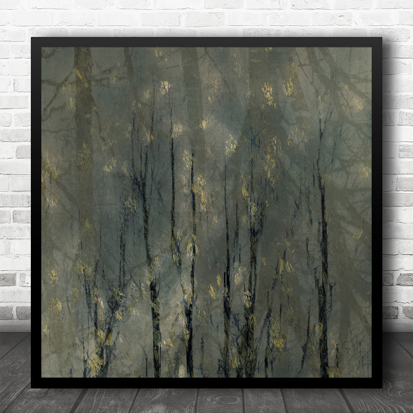 Trees Pattern Abstract Graphic Gold Golden Double Exposure Square Wall Art Print