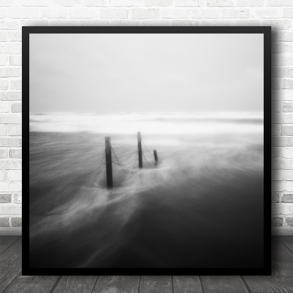 Landscape Long Exposure Poles Fence Pole Soft Grain Grainy Square Wall Art Print