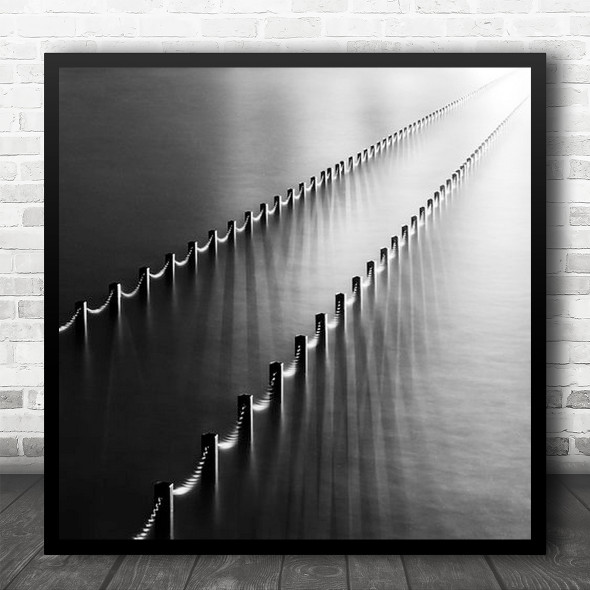 Fence Water Seascape Landscape Long Exposure Smooth Milky Square Wall Art Print