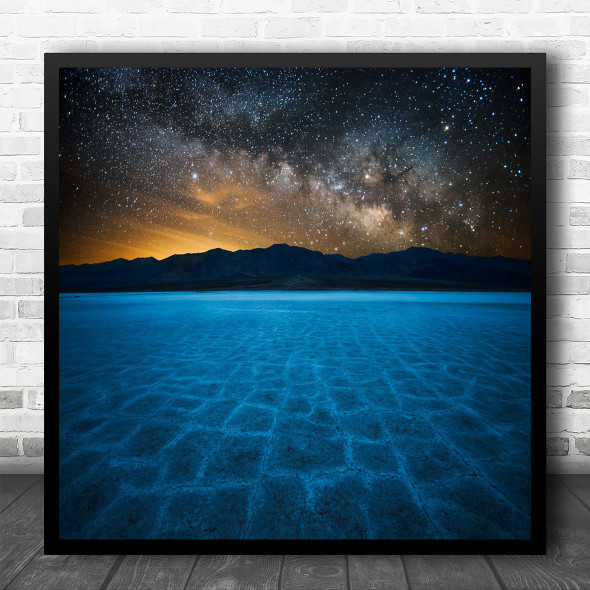 Death Valley Blue Sky Milky Way Astronomy Night Mountain Square Wall Art Print