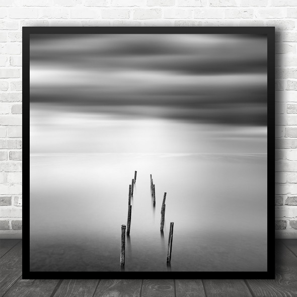 Thassos Rahoni Seascape Pier Minimal Greece Clouds Sky Square Wall Art Print