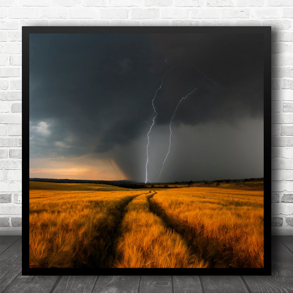 Thunderstorm Germany Field Gerstenfeld Swabian Alb Square Wall Art Print