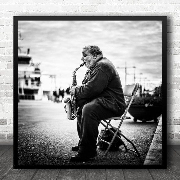 Passion2013 Saxophone Sax Musician Play Playing Street Asphalt Square Wall Art Print