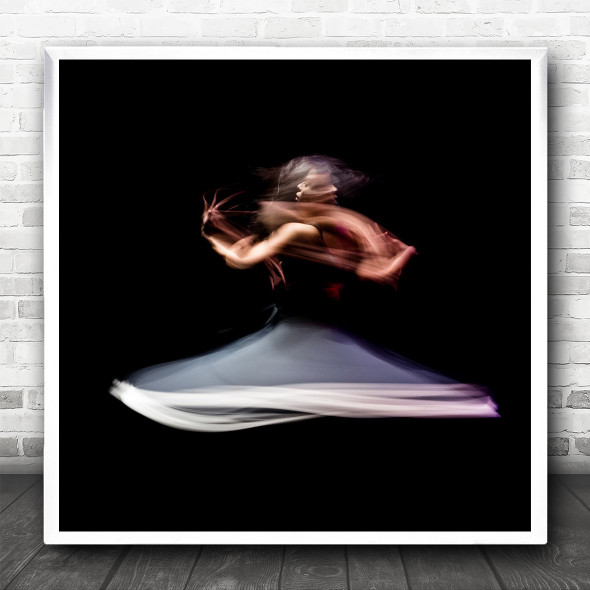 Performance Dance Dancer Dancing Motion Blur Blurry Action Skirt Square Wall Art Print