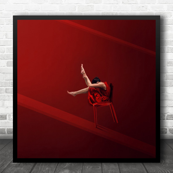 Girl Model Woman Chair Sit Sitting Dance Dancer Dancing Red Pose Square Wall Art Print
