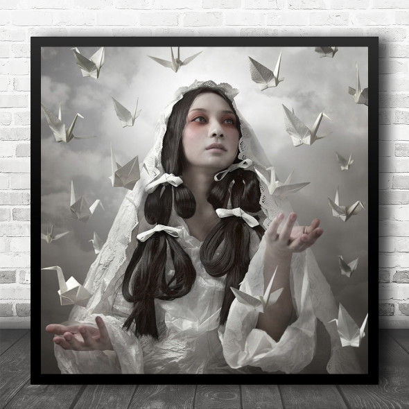 Conceptual Dress Japanese Japan Goddess Origami White Woman Girl Square Wall Art Print