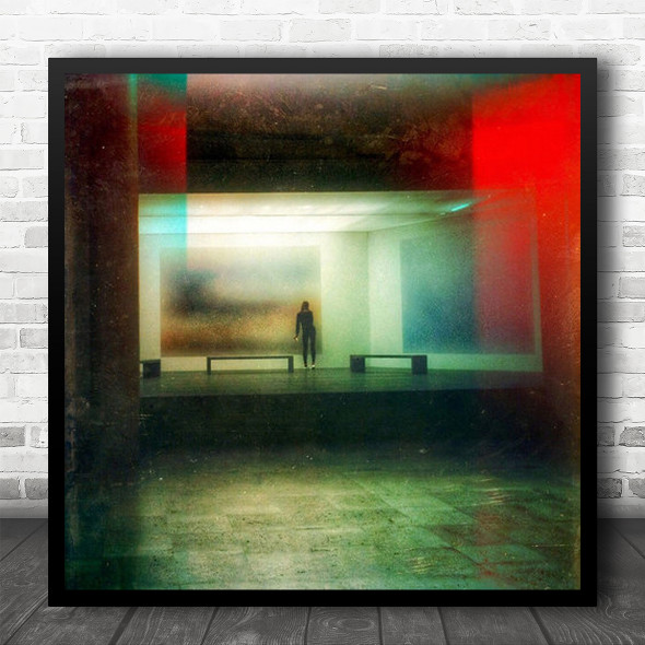Blurry Texture Bench Person Woman Red Street Pavement Painterly Square Wall Art Print